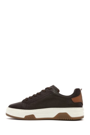 Erkek Kahverengi Bağcıklı Kalın Tabanlı Deri Sneaker